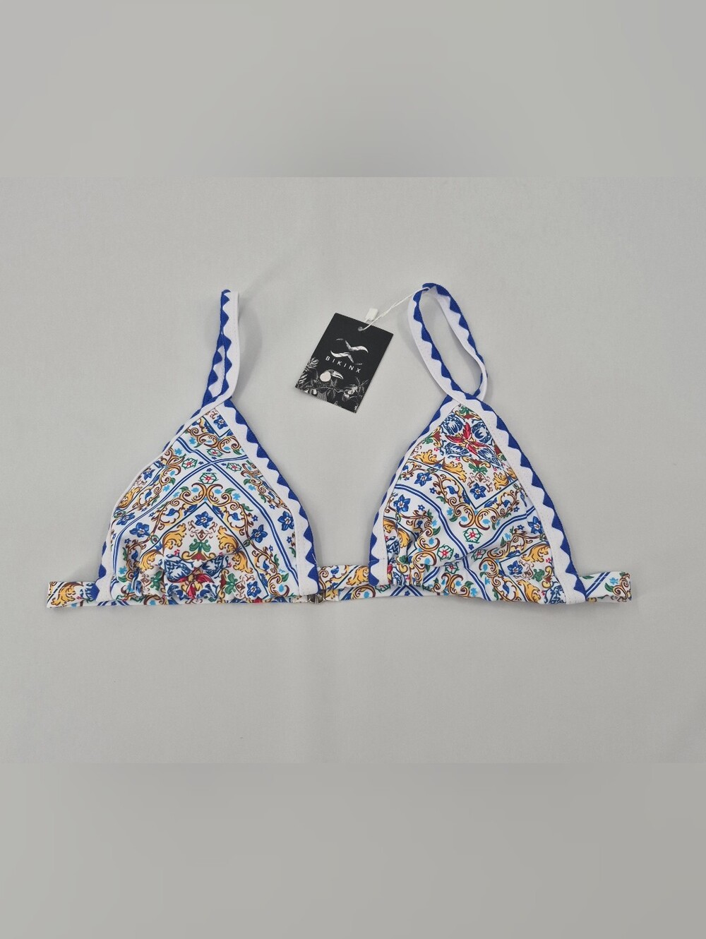 Bikinx Floral Whipstitch Bikini Top Blue Womens Sz M Adjustable Strap Festival